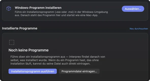 Der Bereich Programme mit dem Einstieg „Windows-Programm installieren“